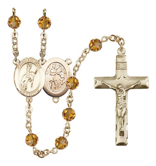 14 Karat Gold-Filled 6mm Austrian Crystal Saint Sebastian / Rodeo Rosary in Topaz