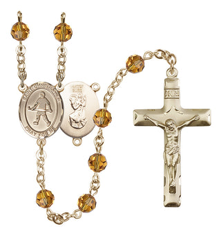 14 Karat Gold-Filled 6mm Austrian Crystal Saint Christopher / Field Hockey Rosary in Topaz