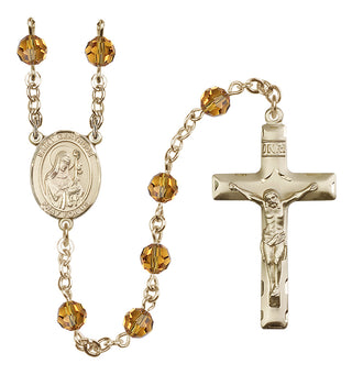 14 Karat Gold-Filled 6mm Austrian Crystal Saint Gertrude of Nivelles Rosary in Topaz