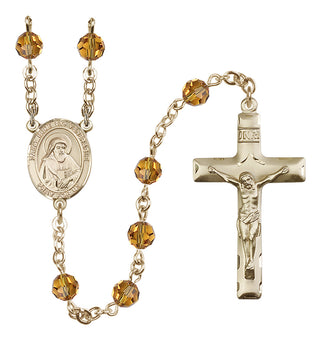 14 Karat Gold-Filled 6mm Austrian Crystal Saint Bede the Venerable Rosary in Topaz