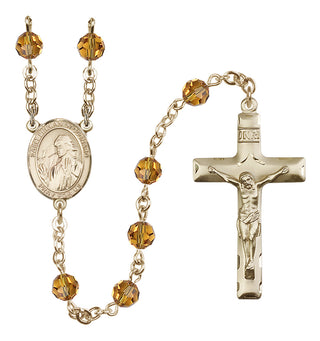 14 Karat Gold-Filled 6mm Austrian Crystal Saint Finnian of Clonard Rosary in Topaz