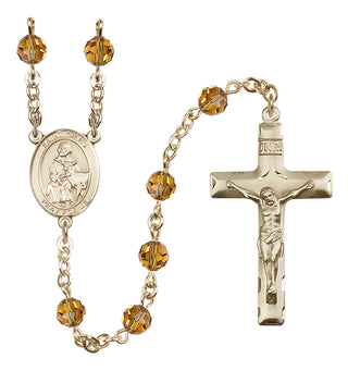 14 Karat Gold-Filled 6mm Austrian Crystal Saint Giles Rosary in Topaz