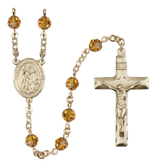 14 Karat Gold-Filled 6mm Austrian Crystal Saint Adrian of Nicomedia Rosary in Topaz
