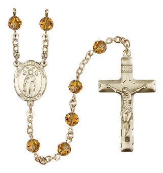 14 Karat Gold-Filled 6mm Austrian Crystal Saint Ivo of Kelmartin Rosary in Topaz