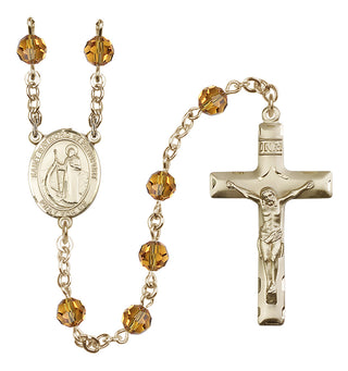 14 Karat Gold-Filled 6mm Austrian Crystal Saint Raymond of Penafort Rosary in Topaz