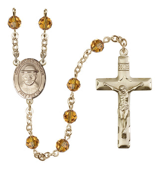 14 Karat Gold-Filled 6mm Austrian Crystal Saint Damien of Molokai Rosary in Topaz