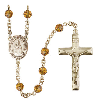 14 Karat Gold-Filled 6mm Austrian Crystal Our Lady of Rosa Mystica Rosary in Topaz