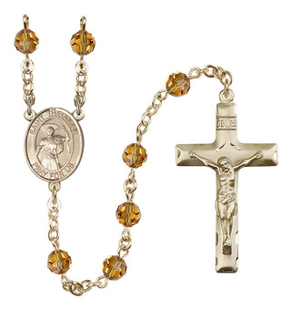 14 Karat Gold-Filled 6mm Austrian Crystal Saint Theodore Stratelates Rosary in Topaz