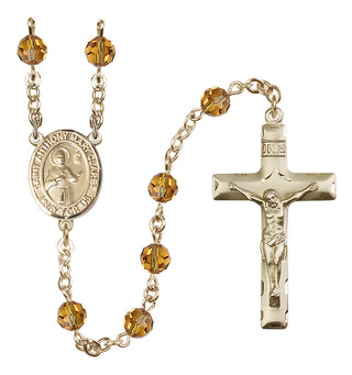 14 Karat Gold-Filled 6mm Austrian Crystal Saint Anthony Mary Claret Rosary in Topaz