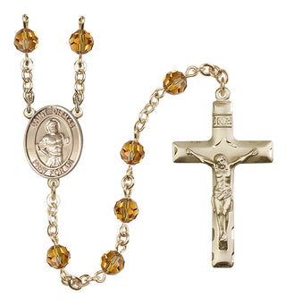 14 Karat Gold-Filled 6mm Austrian Crystal Saint Dismas Rosary in Topaz
