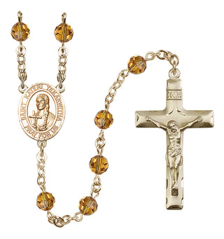 14 Karat Gold-Filled 6mm Austrian Crystal Saint Kateri Tekakwitha Rosary in Topaz