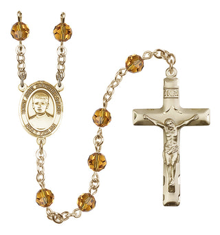 14 Karat Gold-Filled 6mm Austrian Crystal Saint Jose Sanchez del Rio Rosary in Topaz