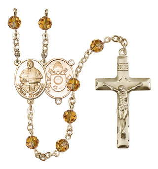 14 Karat Gold-Filled 6mm Austrian Crystal Pope Francis Rosary in Topaz