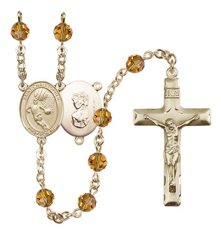 14 Karat Gold-Filled 6mm Austrian Crystal Saint Christopher/Basketball Rosary in Topaz