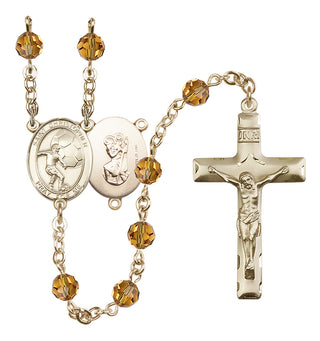 14 Karat Gold-Filled 6mm Austrian Crystal Saint Christopher/Soccer Rosary in Topaz
