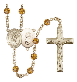 14 Karat Gold-Filled 6mm Austrian Crystal Saint Christopher/Dance Rosary in Topaz