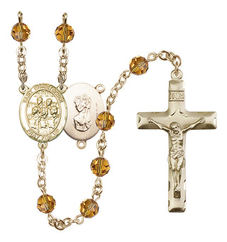 14 Karat Gold-Filled 6mm Austrian Crystal Saint Christopher / Choir Rosary in Topaz