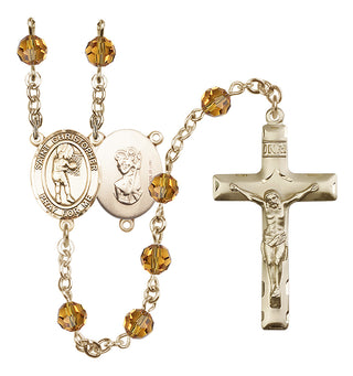 14 Karat Gold-Filled 6mm Austrian Crystal Saint Christopher/Basketball-Women Rosary in Topaz