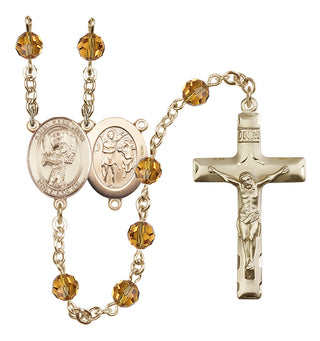 14 Karat Gold-Filled 6mm Austrian Crystal Saint Sebastian / Baseball Rosary in Topaz