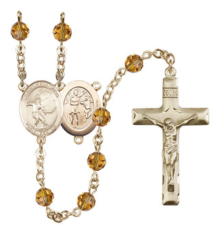 14 Karat Gold-Filled 6mm Austrian Crystal Saint Sebastian / Soccer Rosary in Topaz