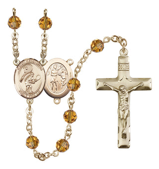 14 Karat Gold-Filled 6mm Austrian Crystal Saint Sebastian / Tennis Rosary in Topaz