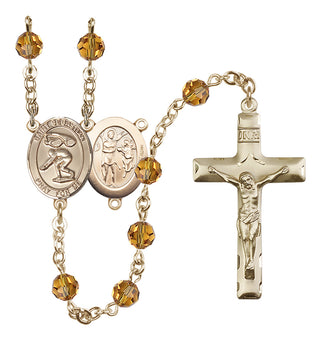 14 Karat Gold-Filled 6mm Austrian Crystal Saint Sebastian/Swimming Rosary in Topaz