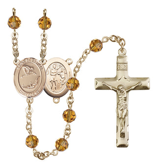 14 Karat Gold-Filled 6mm Austrian Crystal Saint Sebastian/Gymnastics Rosary in Topaz