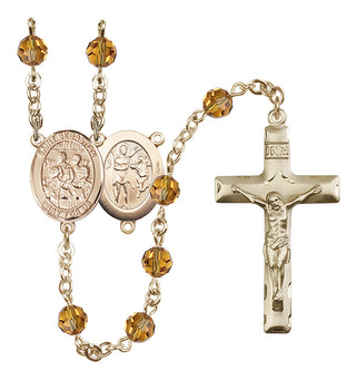 14 Karat Gold-Filled 6mm Austrian Crystal Saint Sebastian / Choir Rosary in Topaz