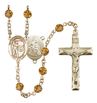 14 Karat Gold-Filled 6mm Austrian Crystal Guardian Angel/Golf Rosary in Topaz