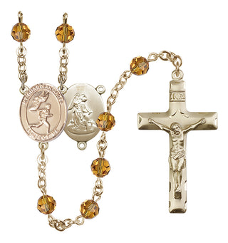 14 Karat Gold-Filled 6mm Austrian Crystal Guardian Angel/Track&Field-Men Rosary in Topaz