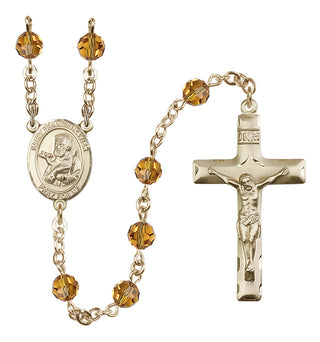 14 Karat Gold 6mm Austrian Crystal Saint Francis Xavier Rosary in Topaz