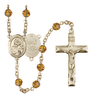 14 Karat Gold 6mm Austrian Crystal Saint Joan of Arc /Coast Guard Rosary in Topaz