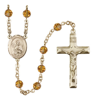 14 Karat Gold 6mm Austrian Crystal Saint John the Apostle Rosary in Topaz