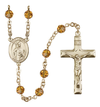 14 Karat Gold 6mm Austrian Crystal Saint Kilian Rosary in Topaz