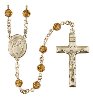 14 Karat Gold 6mm Austrian Crystal Saint Maria Faustina Rosary in Topaz