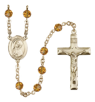14 Karat Gold 6mm Austrian Crystal Saint Monica Rosary in Topaz