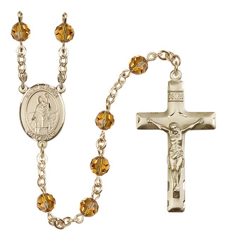 14 Karat Gold 6mm Austrian Crystal Saint Patrick Rosary in Topaz