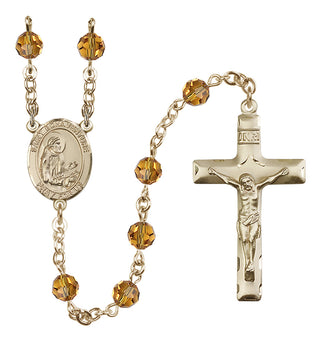 14 Karat Gold 6mm Austrian Crystal Saint Bonaventure Rosary in Topaz