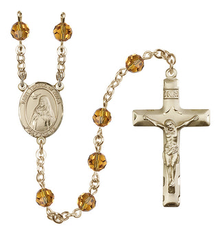 14 Karat Gold 6mm Austrian Crystal Saint Teresa of Avila Rosary in Topaz