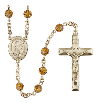 14 Karat Gold 6mm Austrian Crystal Saint Brigid of Ireland Rosary in Topaz