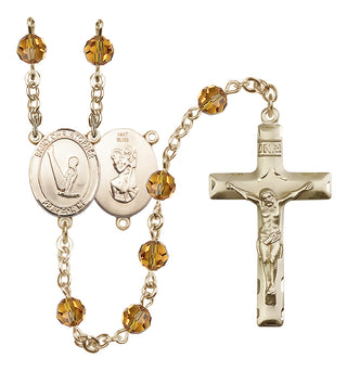 14 Karat Gold 6mm Austrian Crystal Saint Christopher/Gymnastics Rosary in Topaz