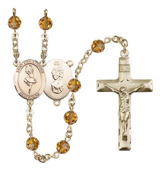 14 Karat Gold 6mm Austrian Crystal Saint Christopher/Dance Rosary in Topaz