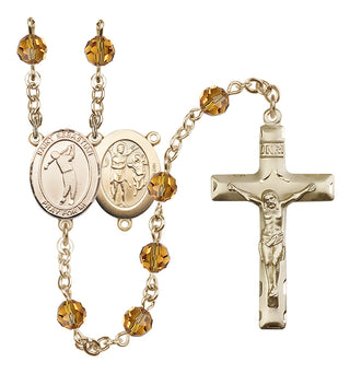 14 Karat Gold 6mm Austrian Crystal Saint Sebastian/Golf Rosary in Topaz