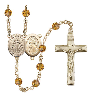 14 Karat Gold 6mm Austrian Crystal Saint Sebastian/Wrestling Rosary in Topaz