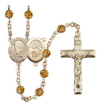 14 Karat Gold 6mm Austrian Crystal Saint Sebastian/Gymnastics Rosary in Topaz