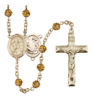 14 Karat Gold 6mm Austrian Crystal Saint Cecilia / Marching Band Rosary in Topaz