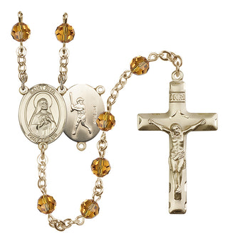 14 Karat Gold 6mm Austrian Crystal Saint Rita / Baseball Rosary in Topaz