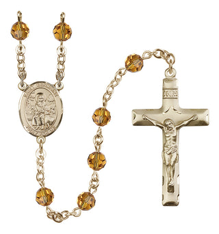 14 Karat Gold 6mm Austrian Crystal Saint Germaine Cousin Rosary in Topaz