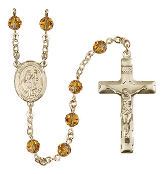 14 Karat Gold 6mm Austrian Crystal Saint Gertrude of Nivelles Rosary in Topaz