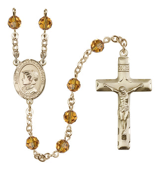 14 Karat Gold 6mm Austrian Crystal Saint Elizabeth Ann Seton Rosary in Topaz